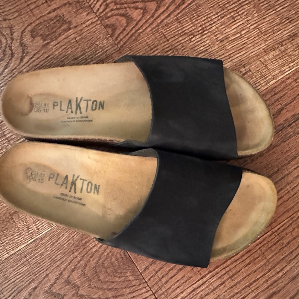 Women's Plakton suede Leather Black Slide Sandals